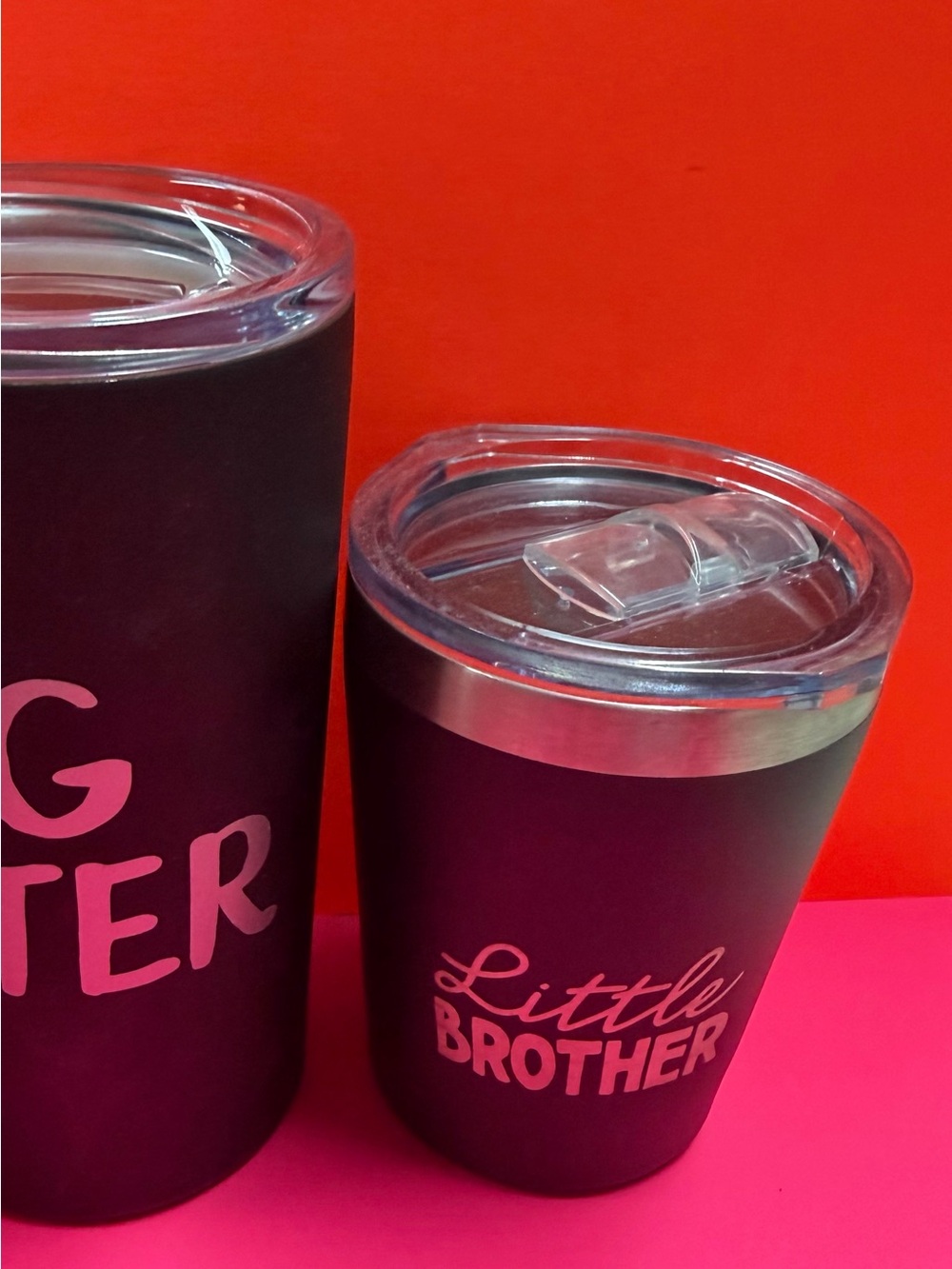 Stainless Travel Tumbler Cup - Black with silver brother , sister